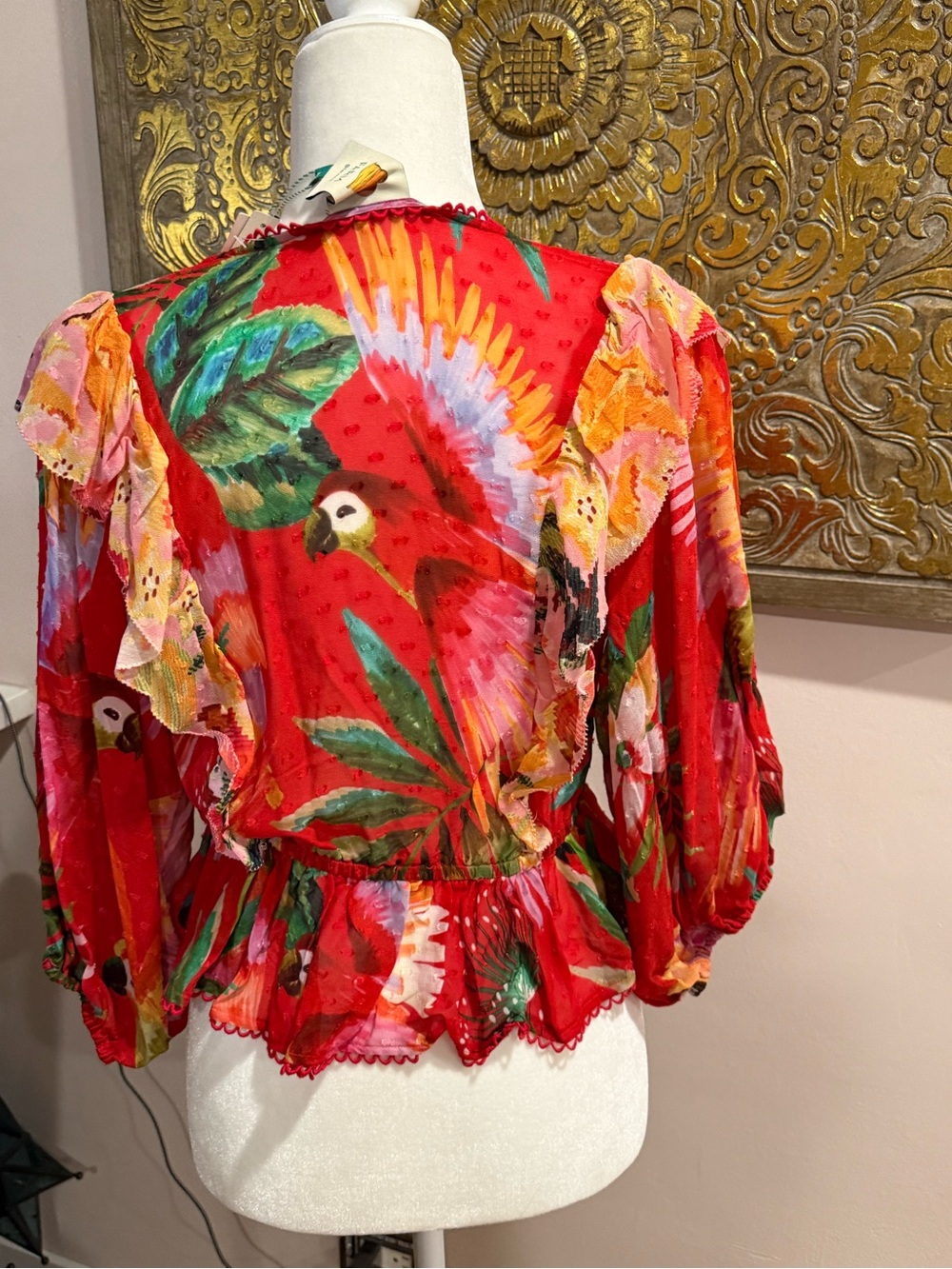 NWT Farm Rio Red Tropical Ruffle Blouse XS - Picture 3 of 6